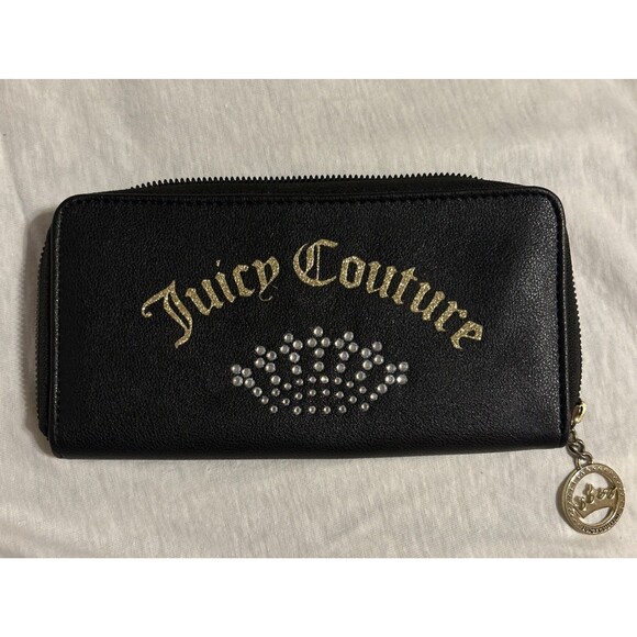 Juicy Couture Handbags - Juicy Couture Glam Rhinestone Crown Zip Wallet Gold Glitter Y2K Style